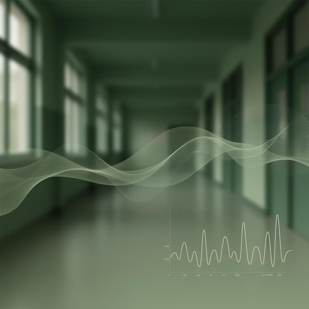 Abstract anonymised wellbeing patterns over a softly blurred school corridor